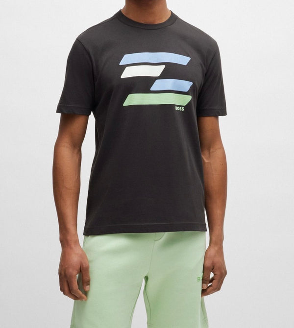 T-SHIRT BOSS EN COTON STRETCH À LOGO ARTISTIQUE CONTRASTANT