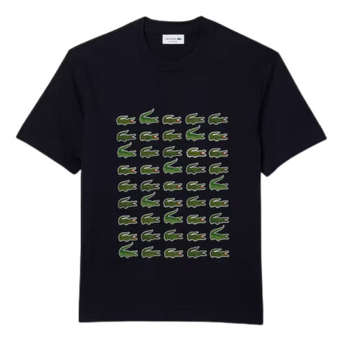 T-SHIRT UNISEXE LACOSTE REGULAR FIT À IMPRIMÉ BLEU MARINE