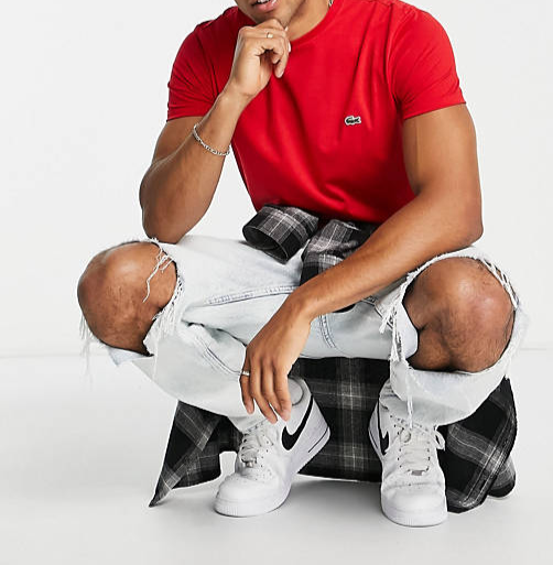 T-shirt Lacoste col rond en jersey de coton pima uni rouge