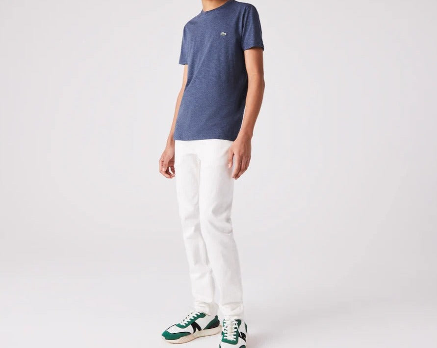 T-shirt Lacoste col rond en jersey de coton pima uni bleu pale